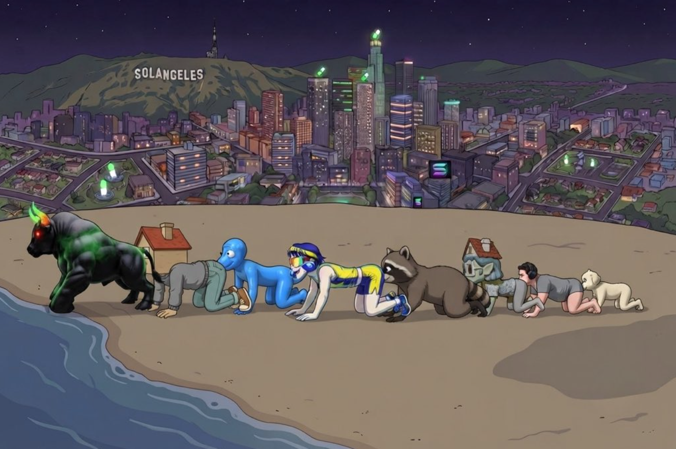 Memipede on a moonlit shoreline