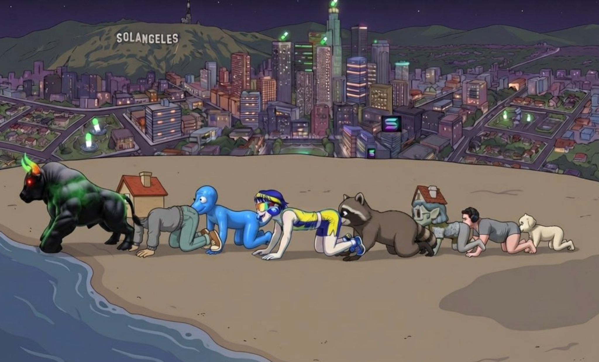 Memipede on the coast at night